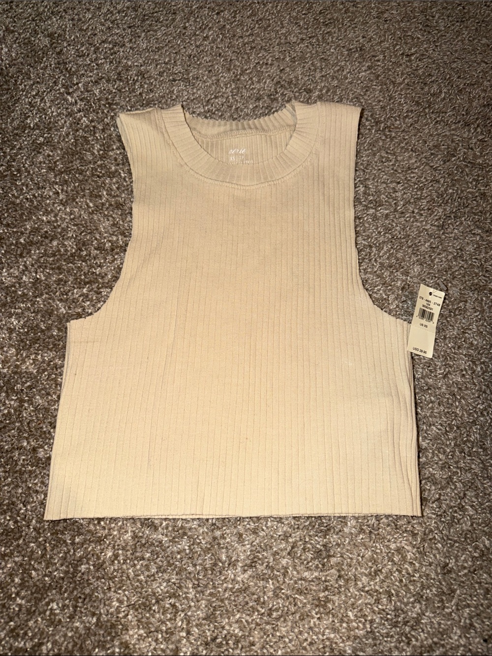 aerie Ribbed Crop Tank Top in Cream